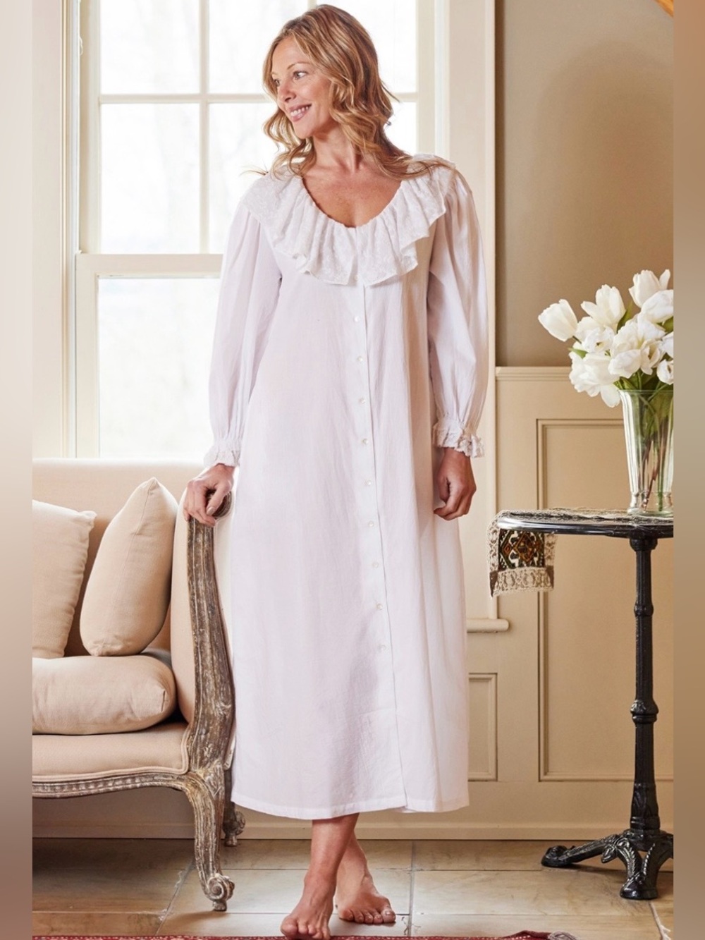 April Cornell Lovey Nighty Nightgown White Lace S Victorian Romantic Prairie